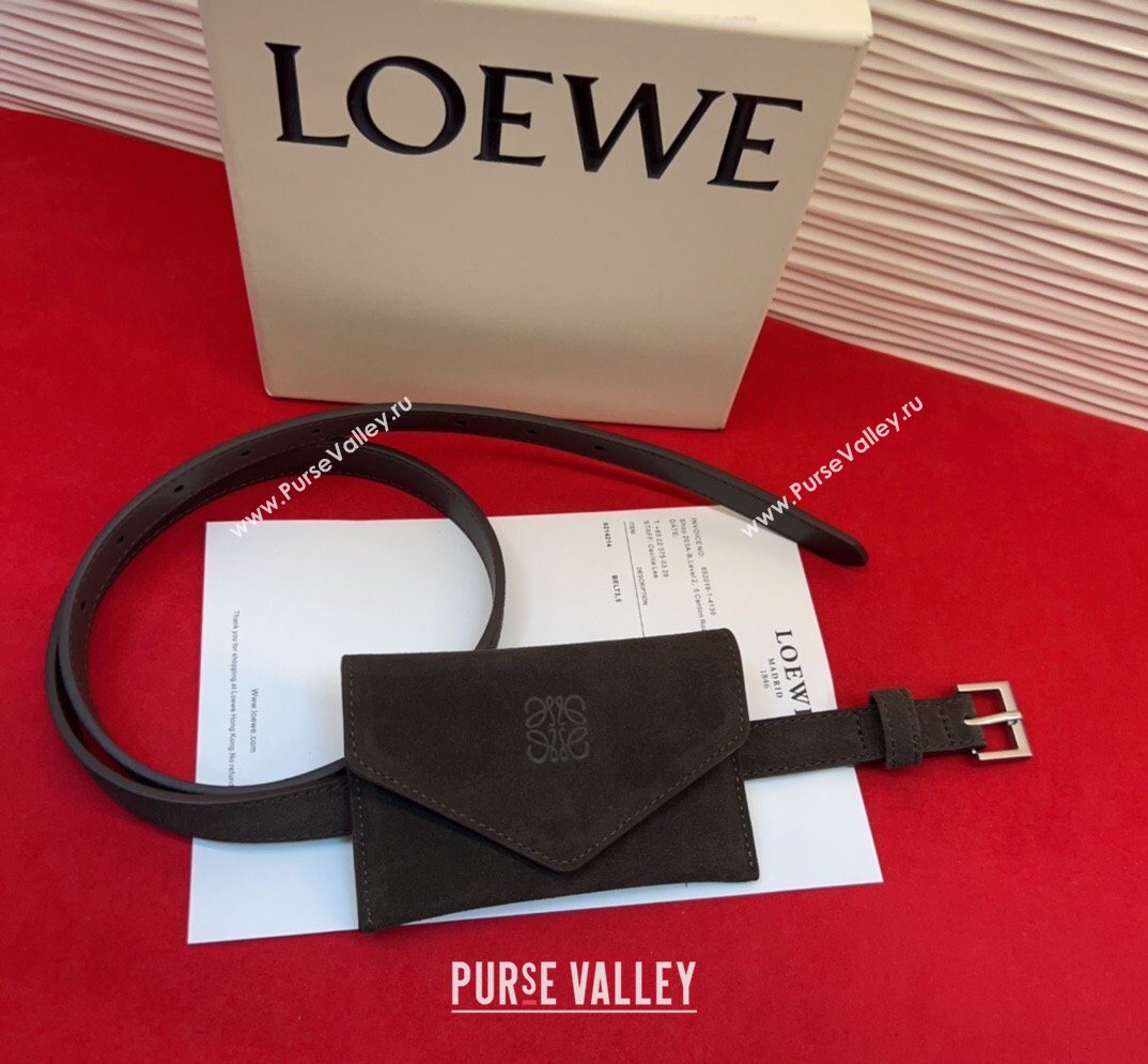 Loewe Anagram Pouch Belt 2cm in Suede Dark Brown 2026 LW031702 (99-260317062)