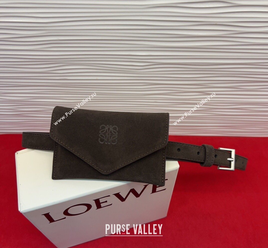 Loewe Anagram Pouch Belt 2cm in Suede Dark Brown 2026 LW031702 (99-260317062)
