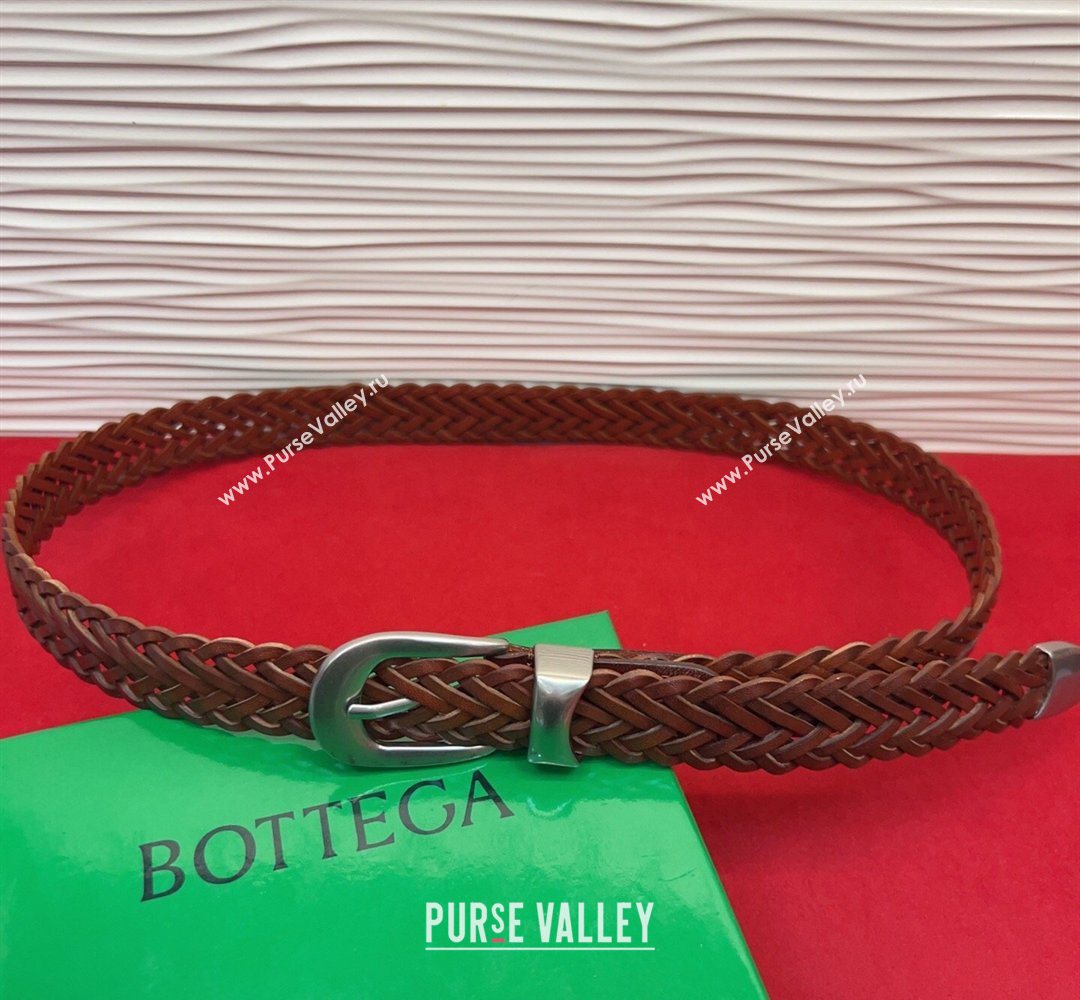 Bottega Veneta Woven Leather Belt 2.5cm with Pin Buckle Brown 2026 BV031602 (99-260316073)