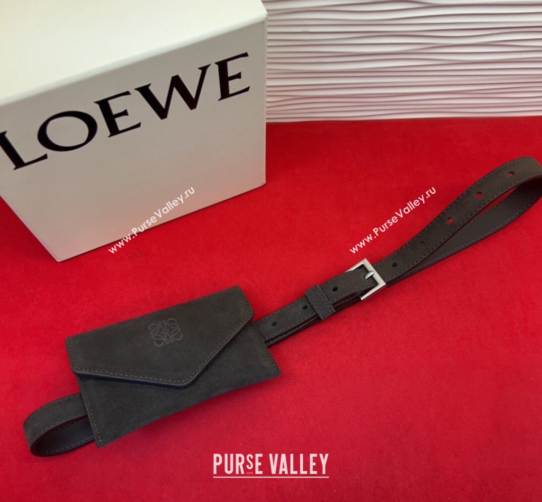Loewe Anagram Pouch Belt 2cm in Suede Dark Brown 2026 LW031702 (99-260317062)