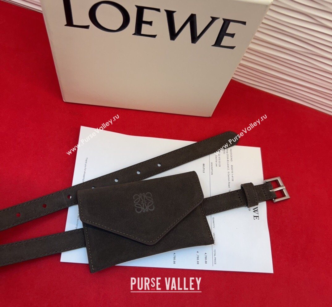 Loewe Anagram Pouch Belt 2cm in Suede Dark Brown 2026 LW031702 (99-260317062)