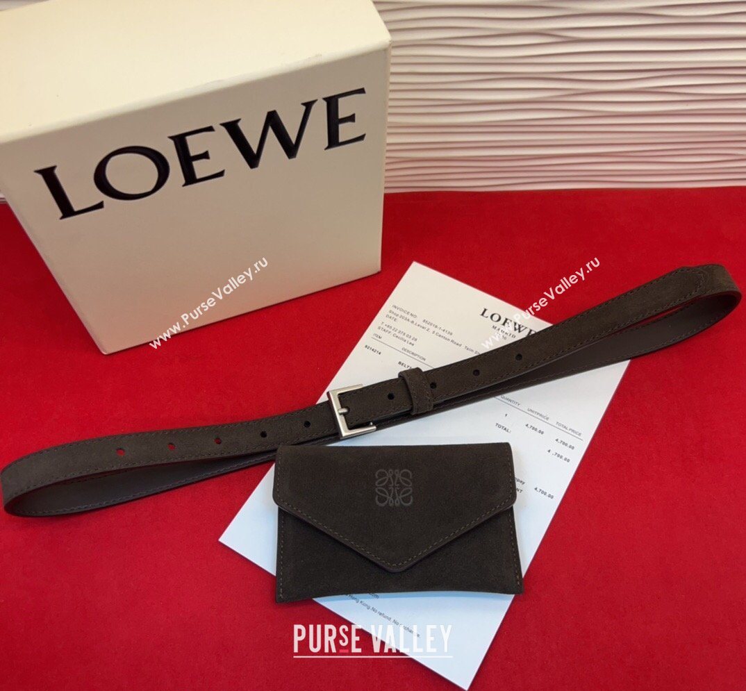 Loewe Anagram Pouch Belt 2cm in Suede Dark Brown 2026 LW031702 (99-260317062)