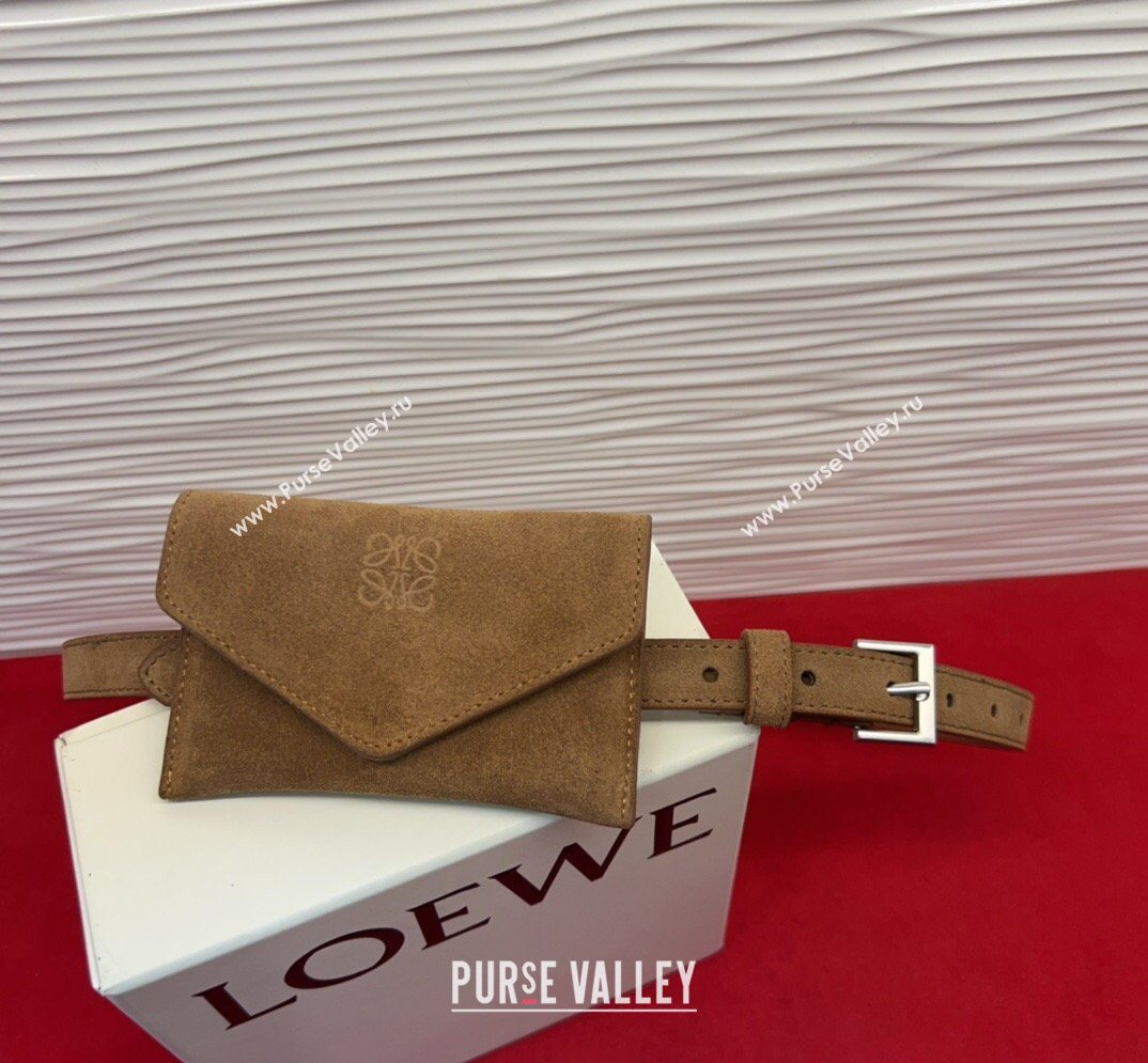 Loewe Anagram Pouch Belt 2cm in Suede Taupe 2026 LW031702 (99-260317063)