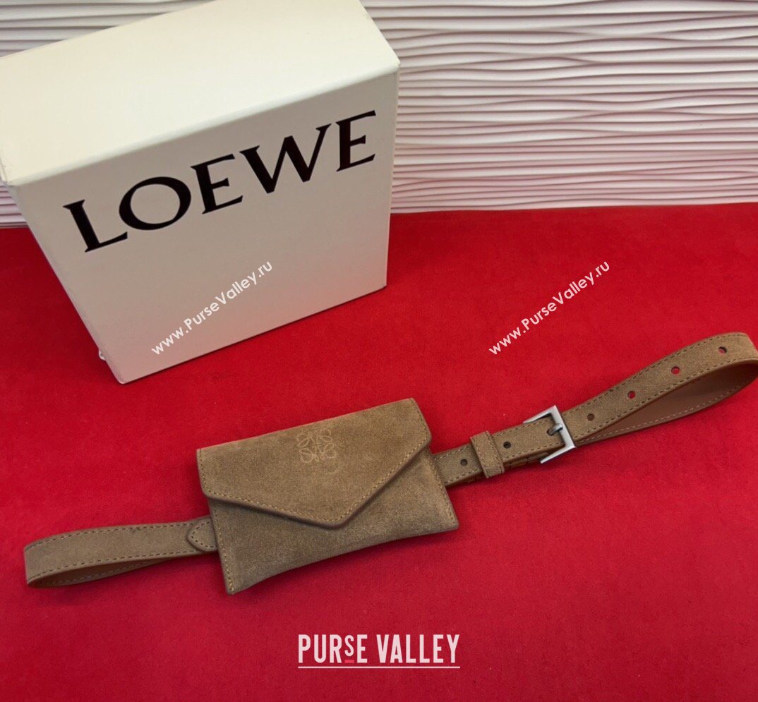 Loewe Anagram Pouch Belt 2cm in Suede Taupe 2026 LW031702 (99-260317063)
