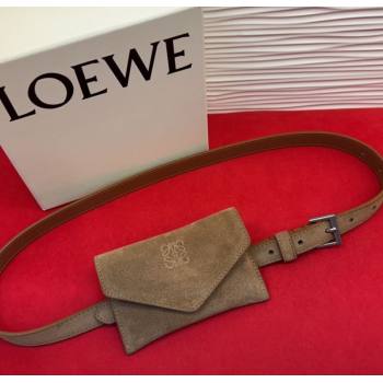 Loewe Anagram Pouch Belt 2cm in Suede Taupe 2026 LW031702 (99-260317063)