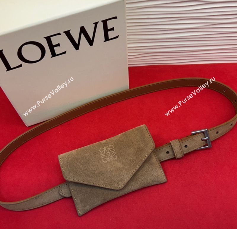 Loewe Anagram Pouch Belt 2cm in Suede Taupe 2026 LW031702 (99-260317063)