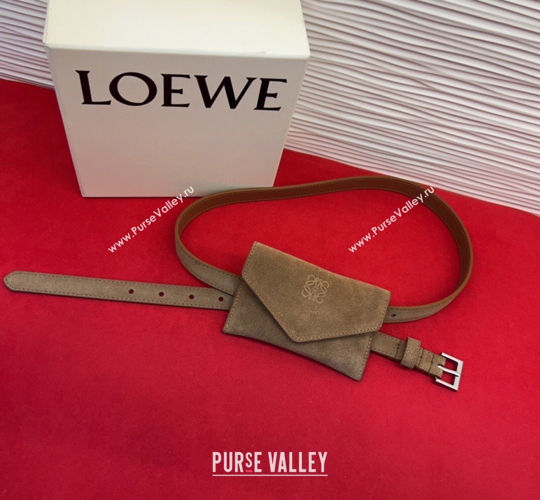 Loewe Anagram Pouch Belt 2cm in Suede Taupe 2026 LW031702 (99-260317063)