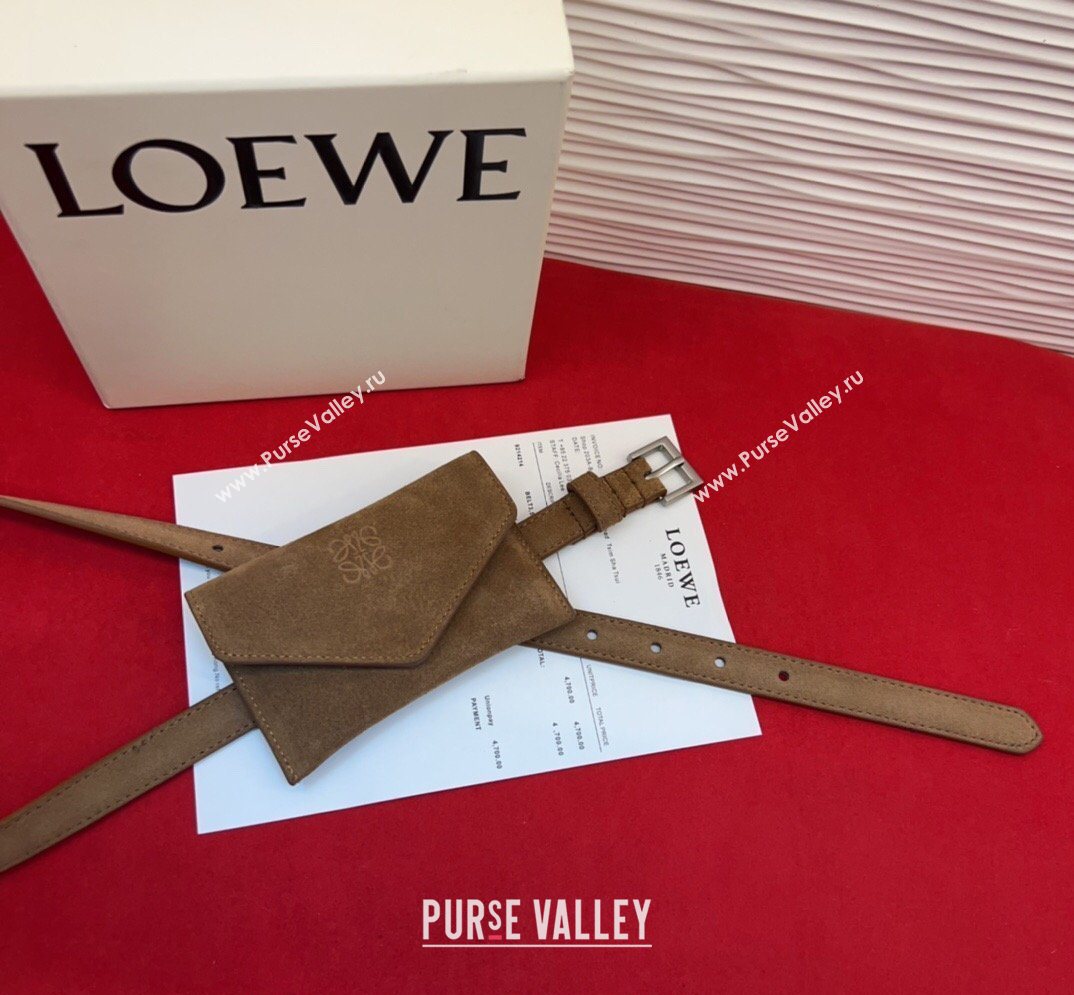 Loewe Anagram Pouch Belt 2cm in Suede Taupe 2026 LW031702 (99-260317063)