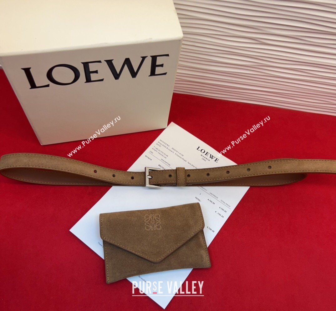 Loewe Anagram Pouch Belt 2cm in Suede Taupe 2026 LW031702 (99-260317063)