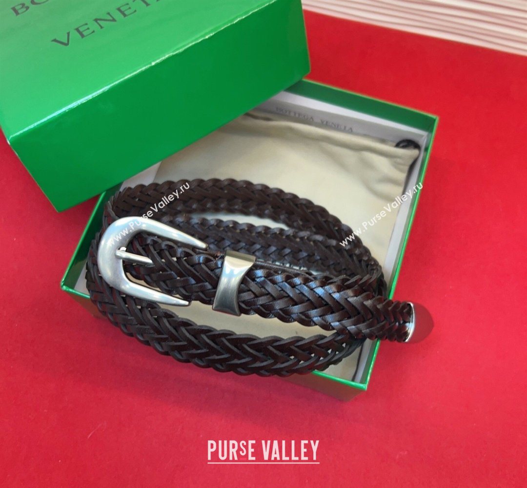 Bottega Veneta Woven Leather Belt 2.5cm with Pin Buckle Chocolate 2026 BV031602 (99-260316074)