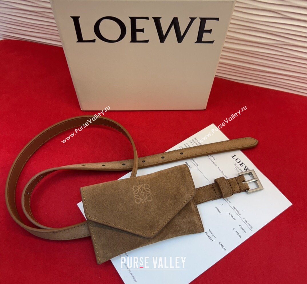 Loewe Anagram Pouch Belt 2cm in Suede Taupe 2026 LW031702 (99-260317063)