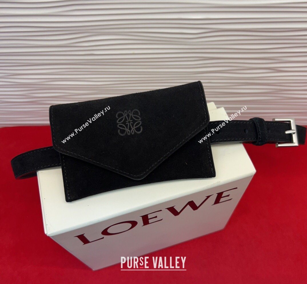 Loewe Anagram Pouch Belt 2cm in Suede Black 2026 LW031702 (99-260317064)