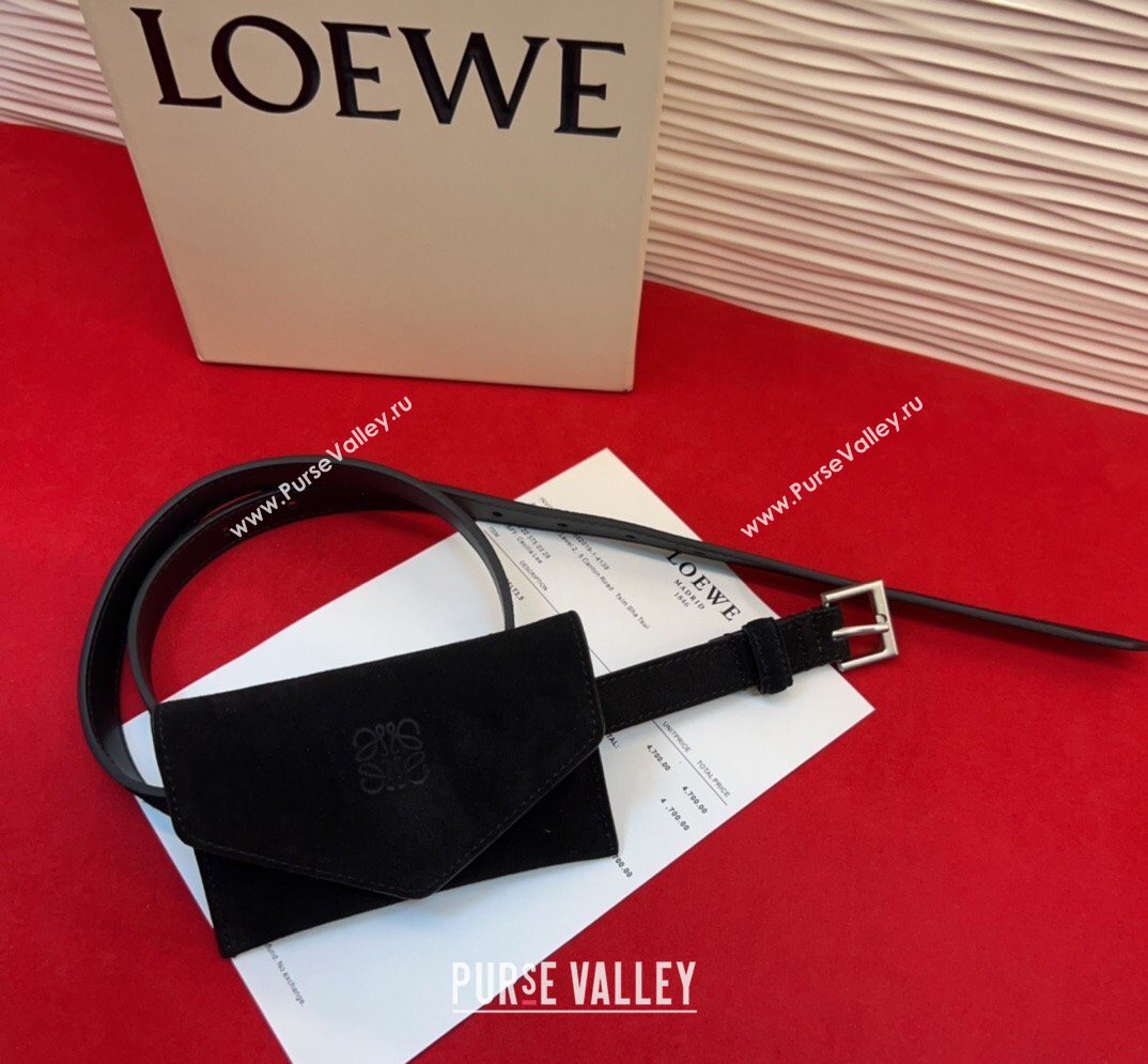 Loewe Anagram Pouch Belt 2cm in Suede Black 2026 LW031702 (99-260317064)