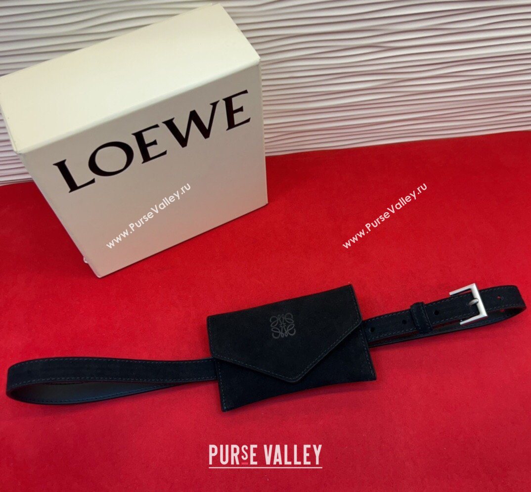 Loewe Anagram Pouch Belt 2cm in Suede Black 2026 LW031702 (99-260317064)