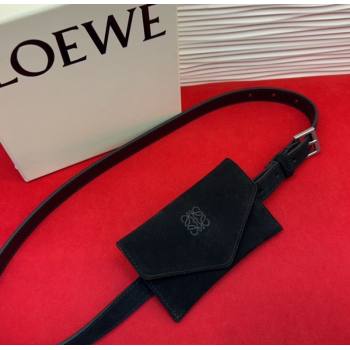 Loewe Anagram Pouch Belt 2cm in Suede Black 2026 LW031702 (99-260317064)