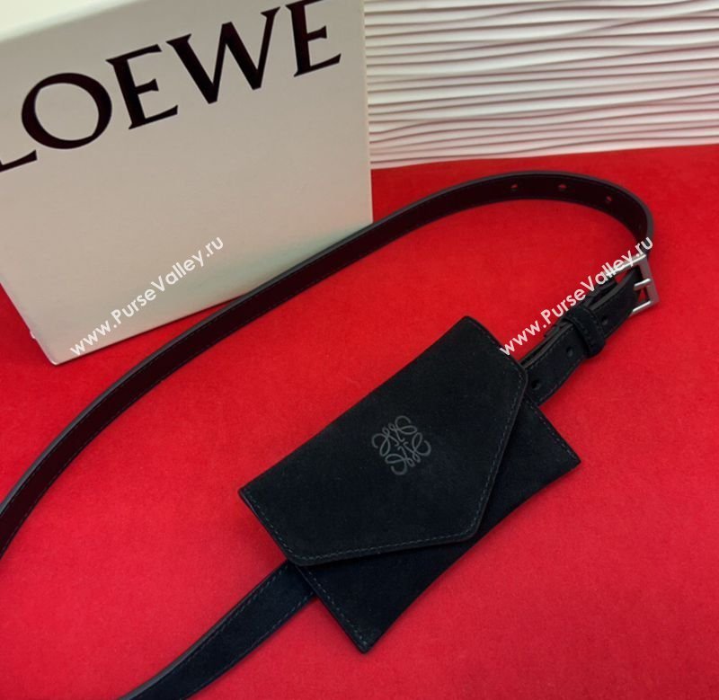 Loewe Anagram Pouch Belt 2cm in Suede Black 2026 LW031702 (99-260317064)