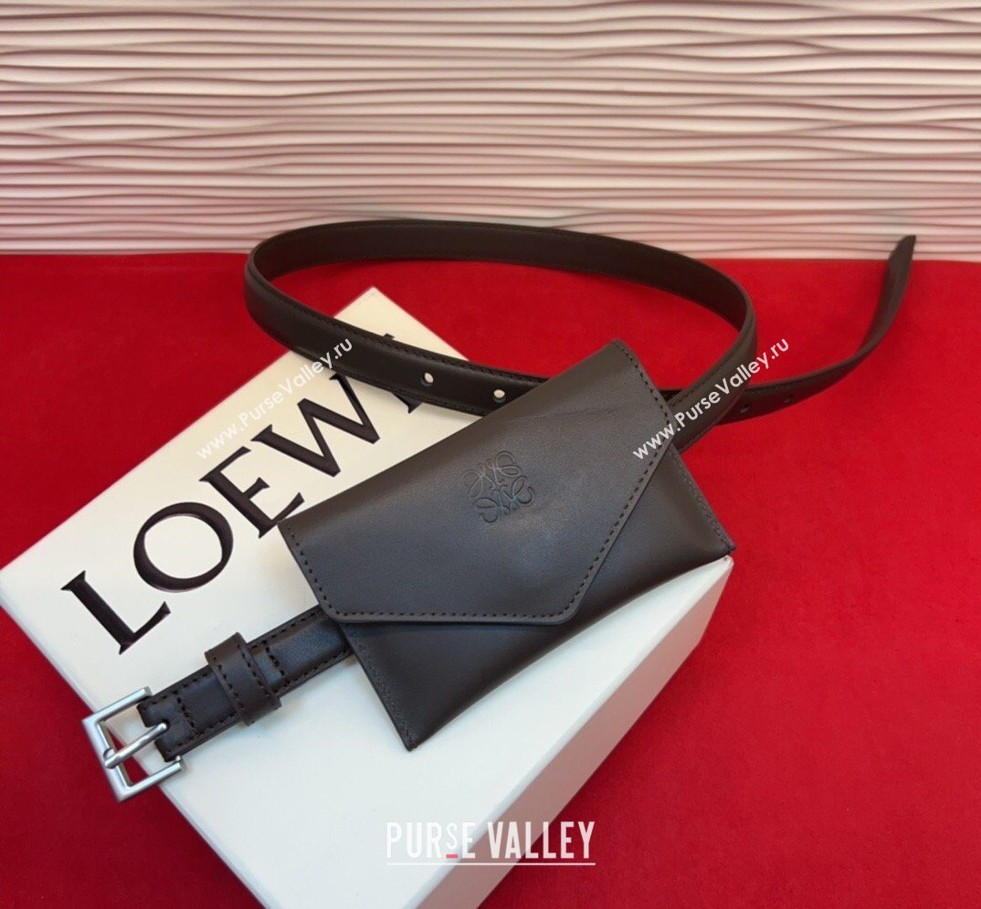 Loewe Anagram Pouch Belt 2cm in Leather Dark Brown 2026 LW031702 (99-260317065)