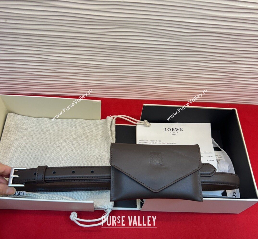 Loewe Anagram Pouch Belt 2cm in Leather Dark Brown 2026 LW031702 (99-260317065)