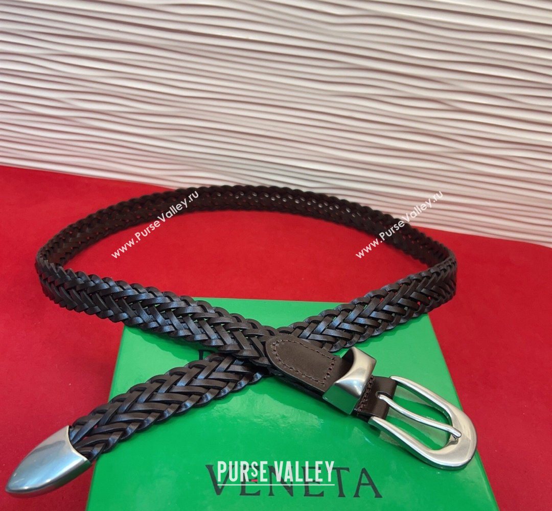 Bottega Veneta Woven Leather Belt 2.5cm with Pin Buckle Chocolate 2026 BV031602 (99-260316074)