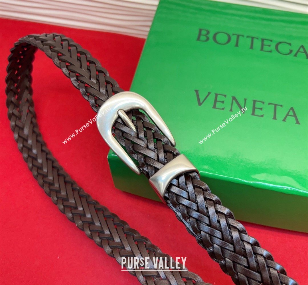 Bottega Veneta Woven Leather Belt 2.5cm with Pin Buckle Chocolate 2026 BV031602 (99-260316074)
