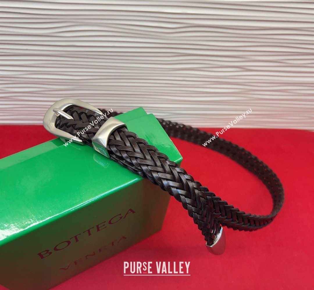 Bottega Veneta Woven Leather Belt 2.5cm with Pin Buckle Chocolate 2026 BV031602 (99-260316074)