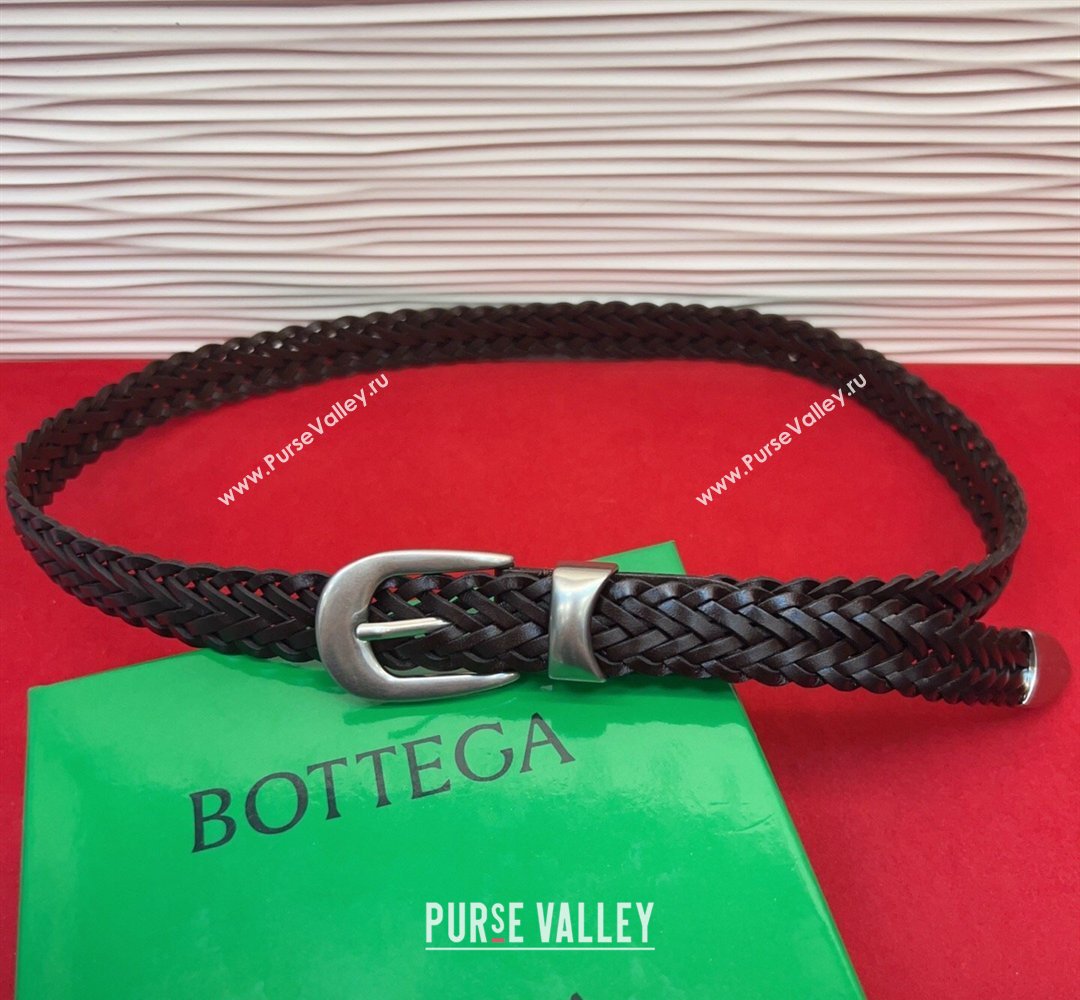 Bottega Veneta Woven Leather Belt 2.5cm with Pin Buckle Chocolate 2026 BV031602 (99-260316074)