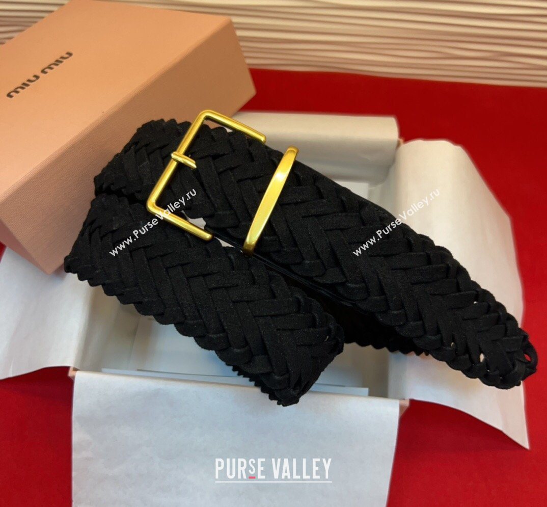Miu Miu Woven Suede Belt 4.5cm with Pin Buckle Black 2026 MM031701 (99-260317038)