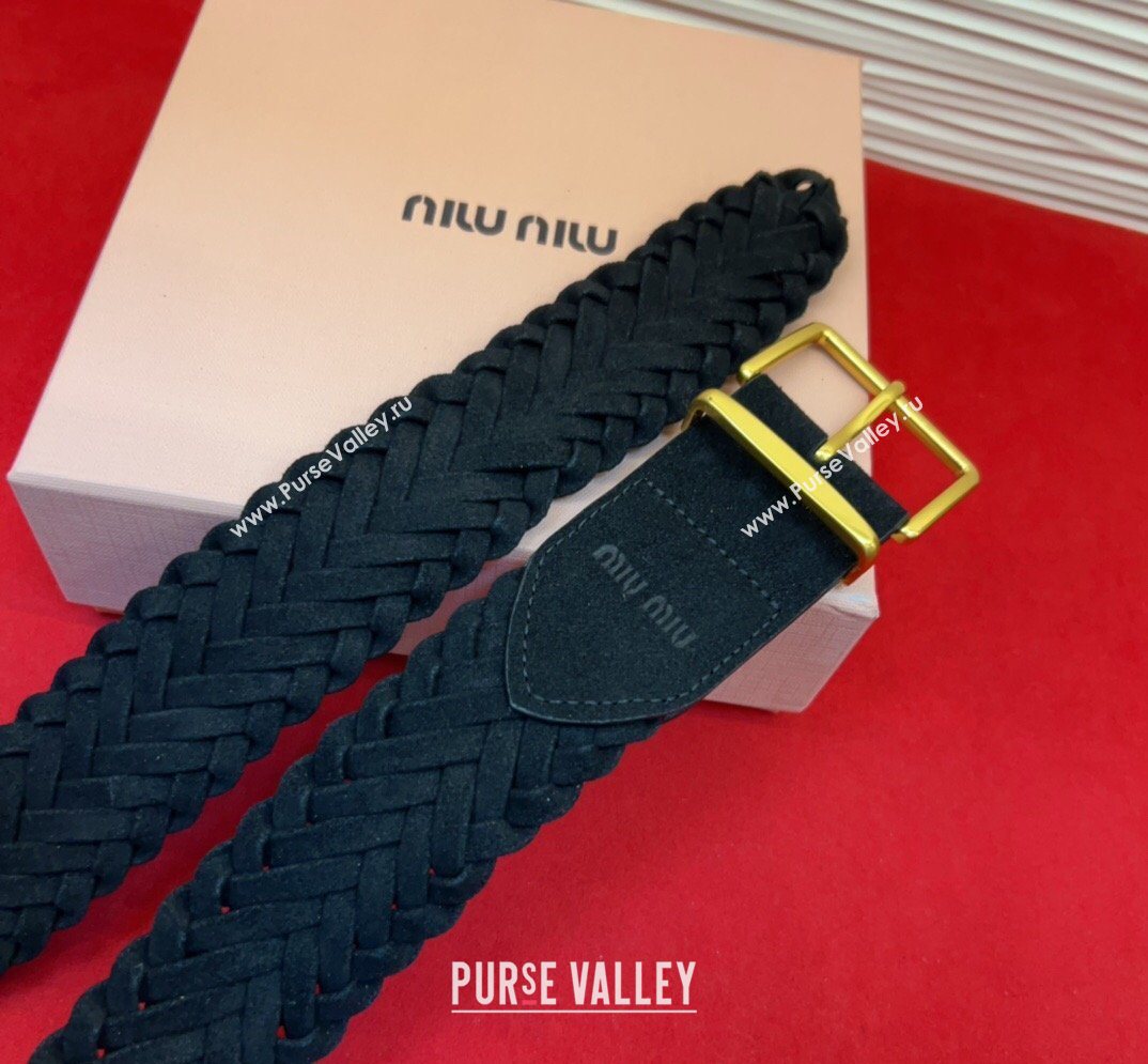 Miu Miu Woven Suede Belt 4.5cm with Pin Buckle Black 2026 MM031701 (99-260317038)