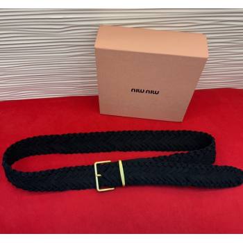 Miu Miu Woven Suede Belt 4.5cm with Pin Buckle Black 2026 MM031701 (99-260317038)
