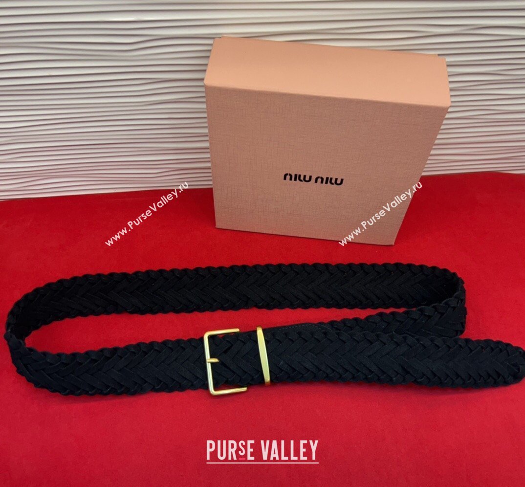 Miu Miu Woven Suede Belt 4.5cm with Pin Buckle Black 2026 MM031701 (99-260317038)