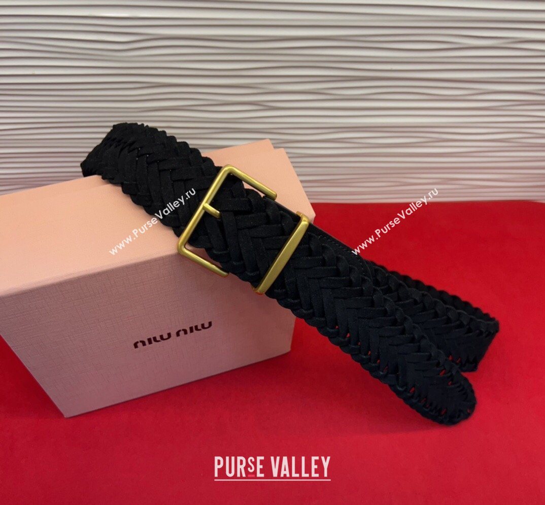 Miu Miu Woven Suede Belt 4.5cm with Pin Buckle Black 2026 MM031701 (99-260317038)