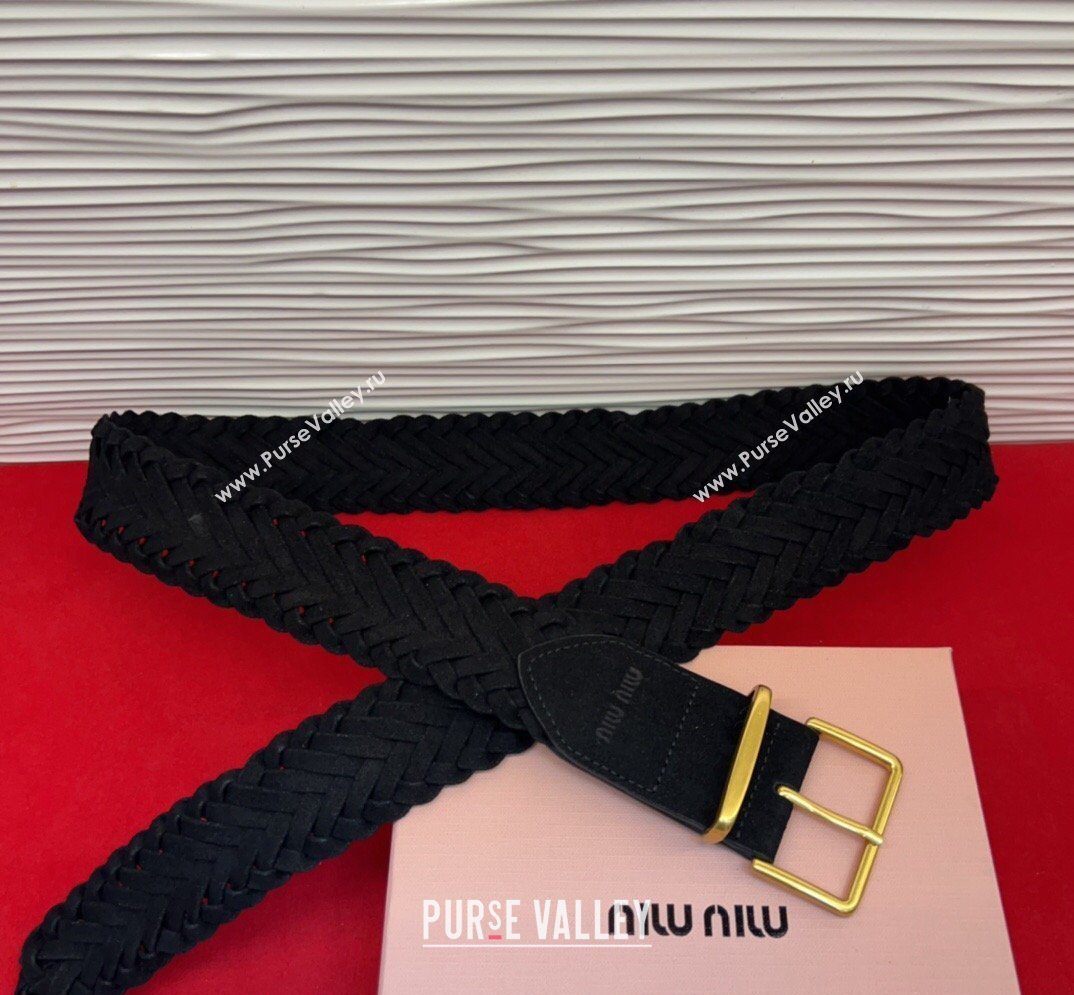 Miu Miu Woven Suede Belt 4.5cm with Pin Buckle Black 2026 MM031701 (99-260317038)