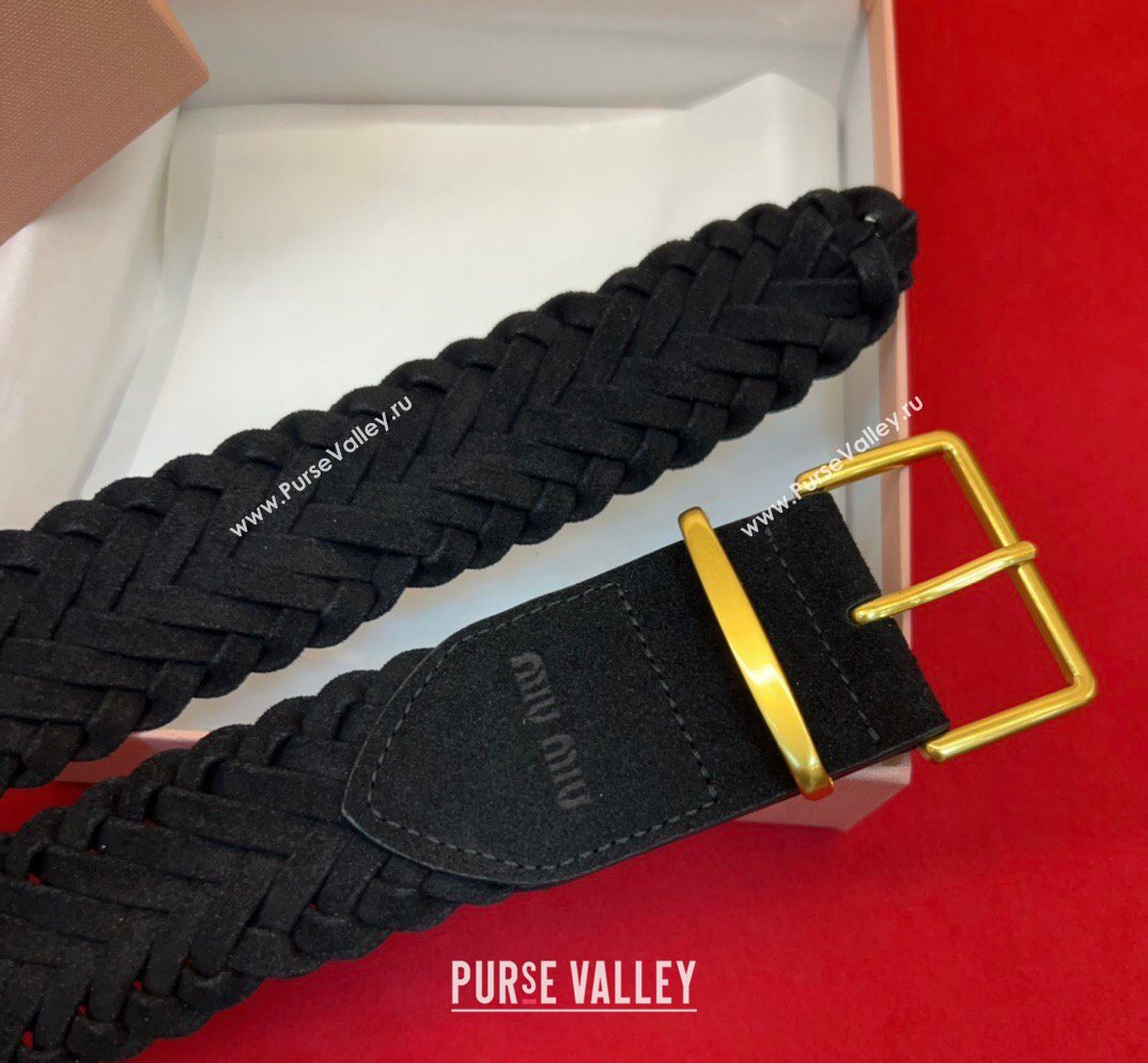 Miu Miu Woven Suede Belt 4.5cm with Pin Buckle Black 2026 MM031701 (99-260317038)