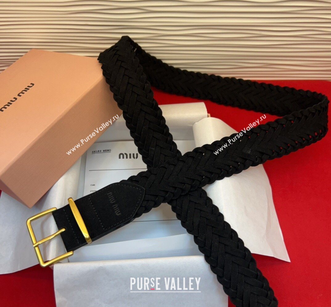 Miu Miu Woven Suede Belt 4.5cm with Pin Buckle Black 2026 MM031701 (99-260317038)