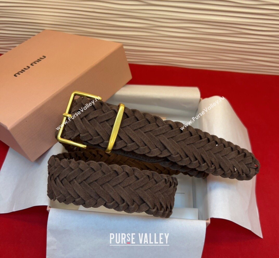 Miu Miu Woven Suede Belt 4.5cm with Pin Buckle Dark Brown 2026 MM031701 (99-260317040)