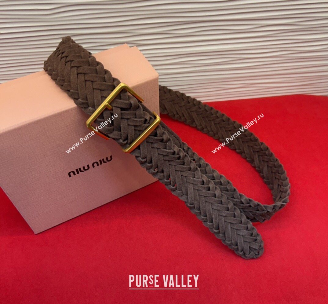 Miu Miu Woven Suede Belt 4.5cm with Pin Buckle Dark Brown 2026 MM031701 (99-260317040)