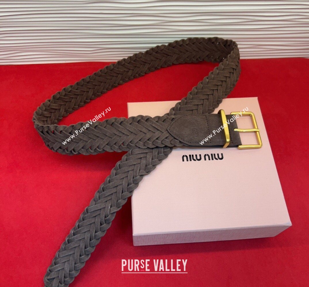 Miu Miu Woven Suede Belt 4.5cm with Pin Buckle Dark Brown 2026 MM031701 (99-260317040)