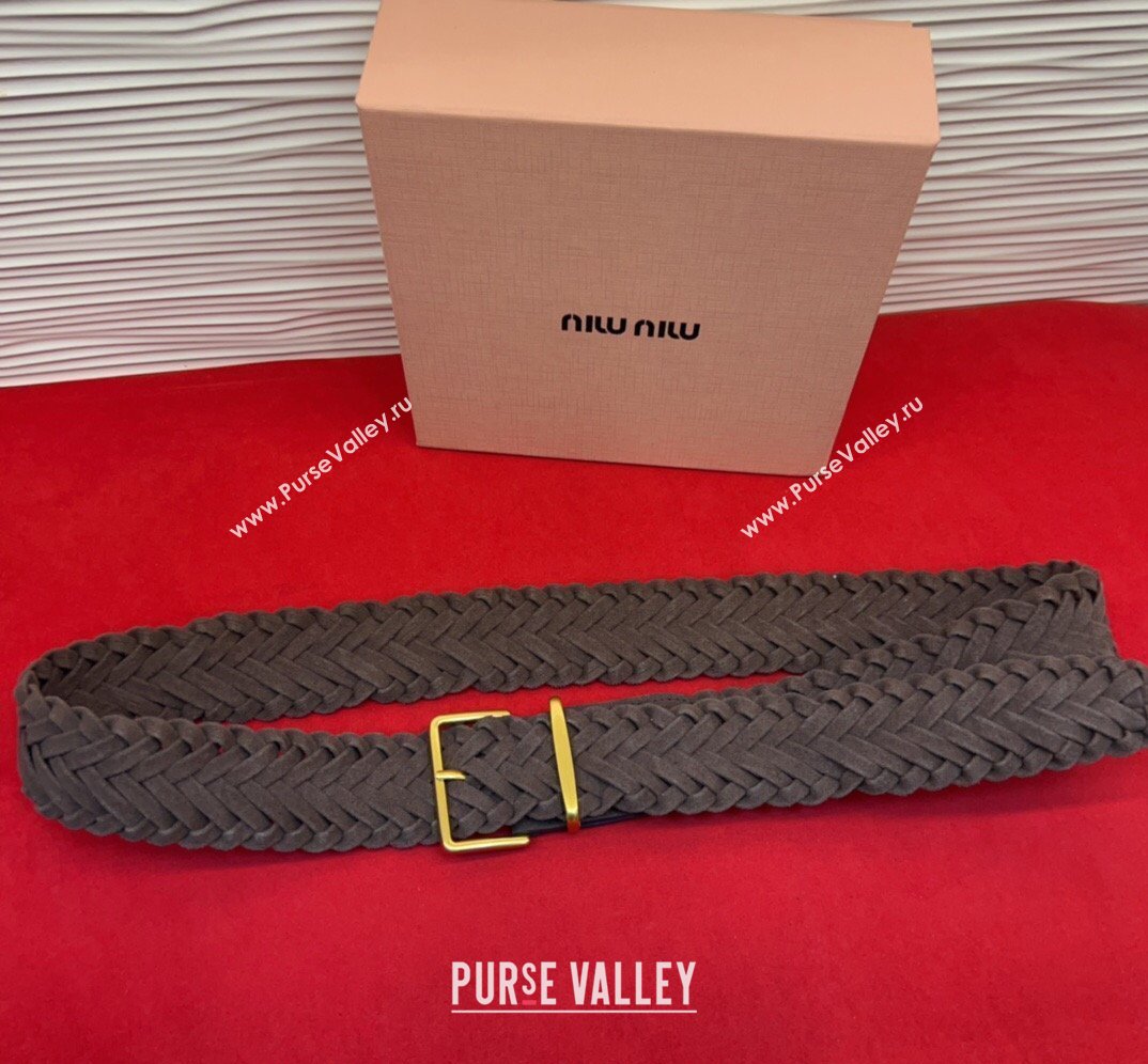 Miu Miu Woven Suede Belt 4.5cm with Pin Buckle Dark Brown 2026 MM031701 (99-260317040)