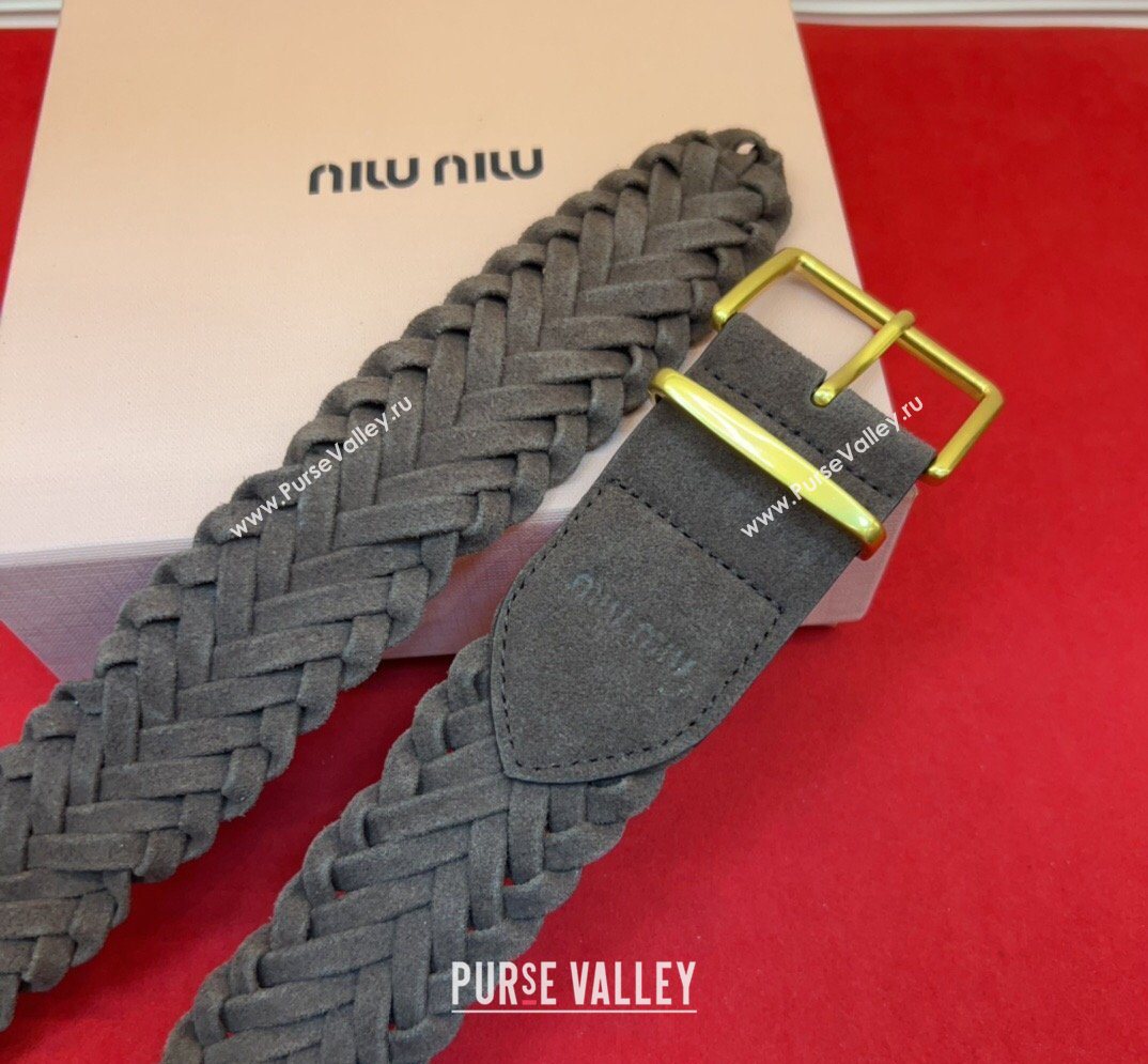 Miu Miu Woven Suede Belt 4.5cm with Pin Buckle Dark Brown 2026 MM031701 (99-260317040)