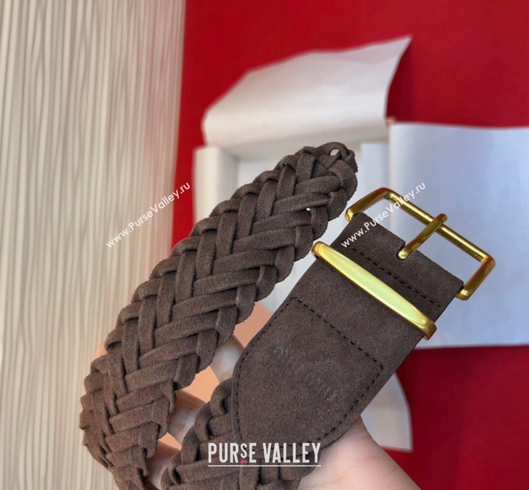 Miu Miu Woven Suede Belt 4.5cm with Pin Buckle Dark Brown 2026 MM031701 (99-260317040)