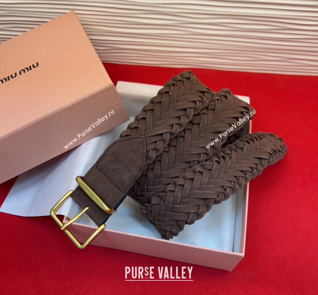 Miu Miu Woven Suede Belt 4.5cm with Pin Buckle Dark Brown 2026 MM031701 (99-260317040)