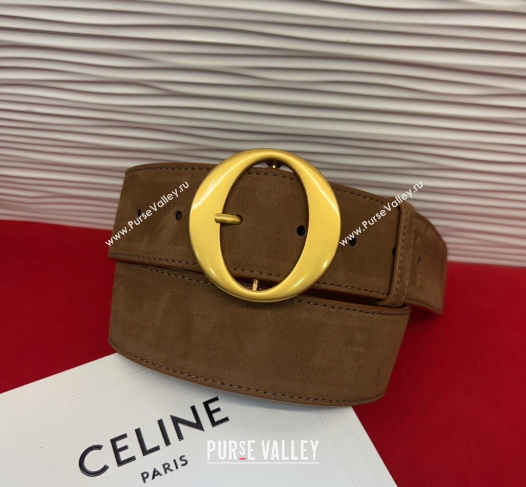 Celine Twin Triomphe Belt 4.5x105cm with Round Buckle in Suede Taupe 2026 (99-260316019)
