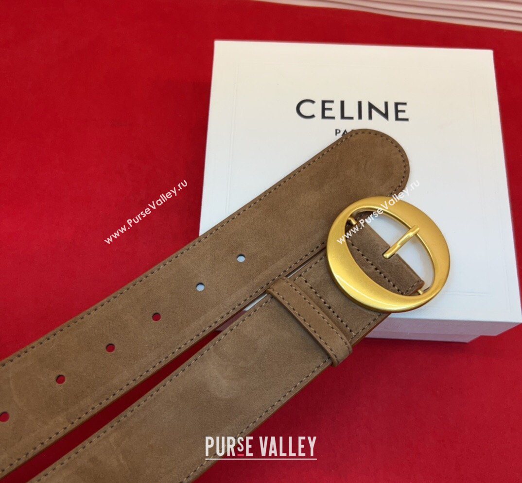 Celine Twin Triomphe Belt 4.5x105cm with Round Buckle in Suede Taupe 2026 (99-260316019)