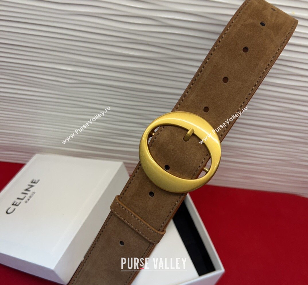 Celine Twin Triomphe Belt 4.5x105cm with Round Buckle in Suede Taupe 2026 (99-260316019)