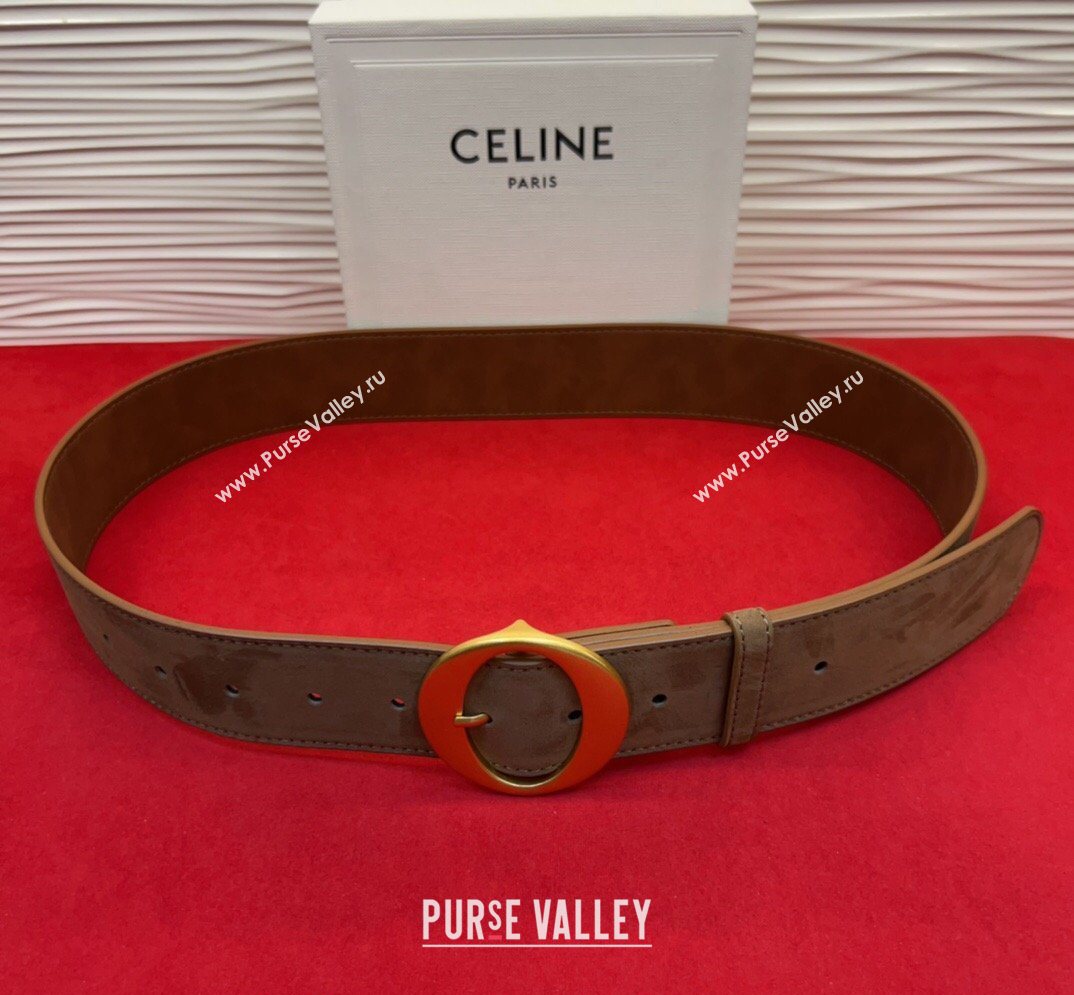 Celine Twin Triomphe Belt 4.5x105cm with Round Buckle in Suede Taupe 2026 (99-260316019)