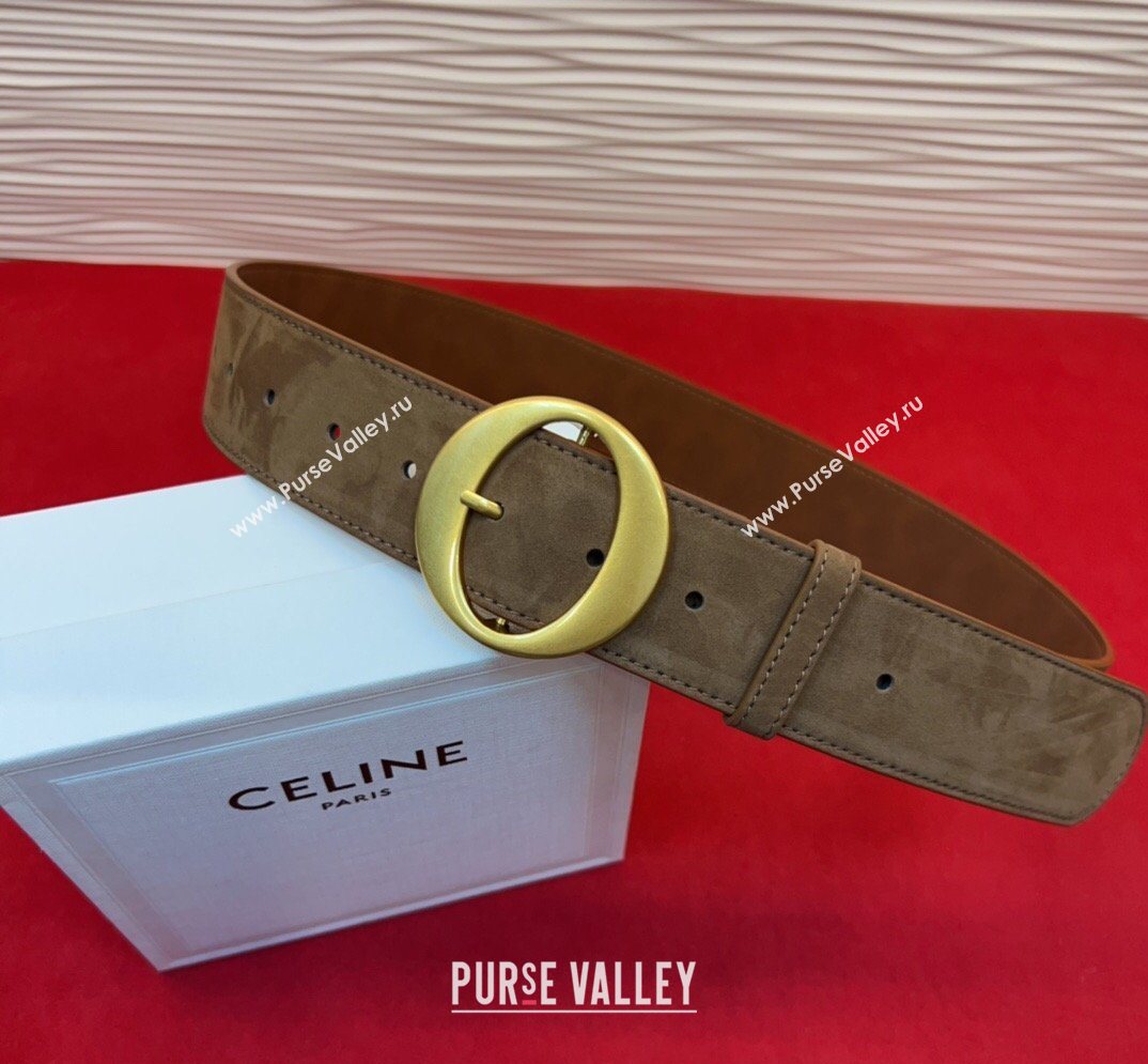 Celine Twin Triomphe Belt 4.5x105cm with Round Buckle in Suede Taupe 2026 (99-260316019)