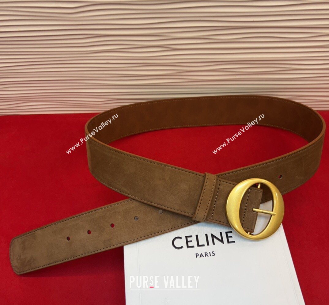 Celine Twin Triomphe Belt 4.5x105cm with Round Buckle in Suede Taupe 2026 (99-260316019)
