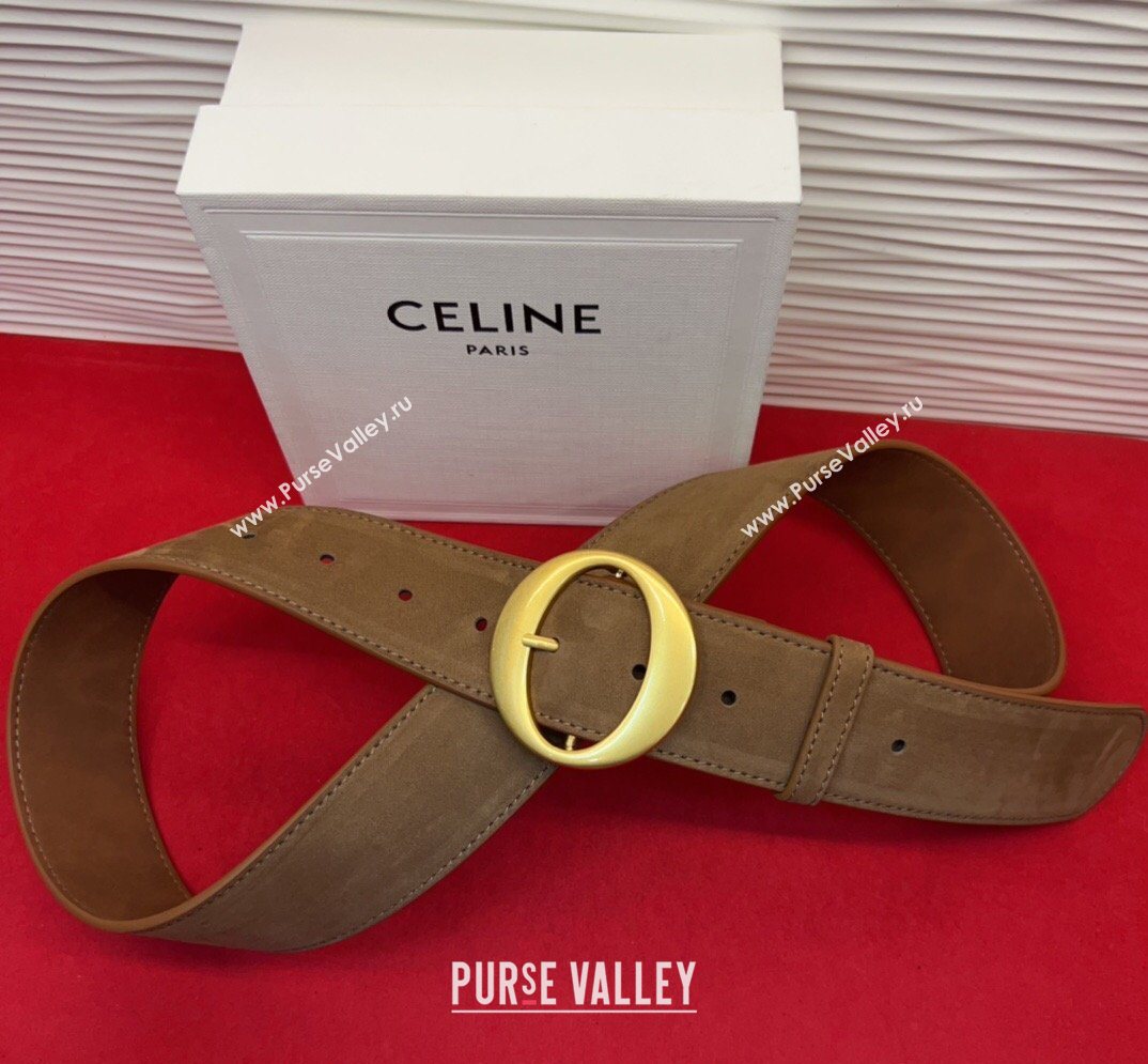 Celine Twin Triomphe Belt 4.5x105cm with Round Buckle in Suede Taupe 2026 (99-260316019)
