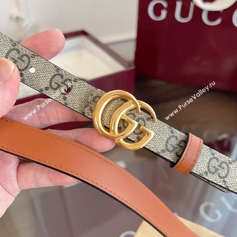 Gucci GG Canvas and Leather Reversible Belt 2cm Brown 2026 GG031701 (99-260317029)