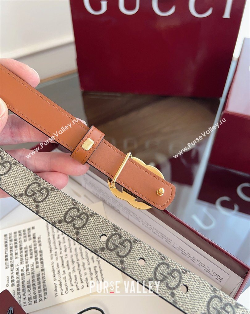 Gucci GG Canvas and Leather Reversible Belt 2cm Brown 2026 GG031701 (99-260317029)